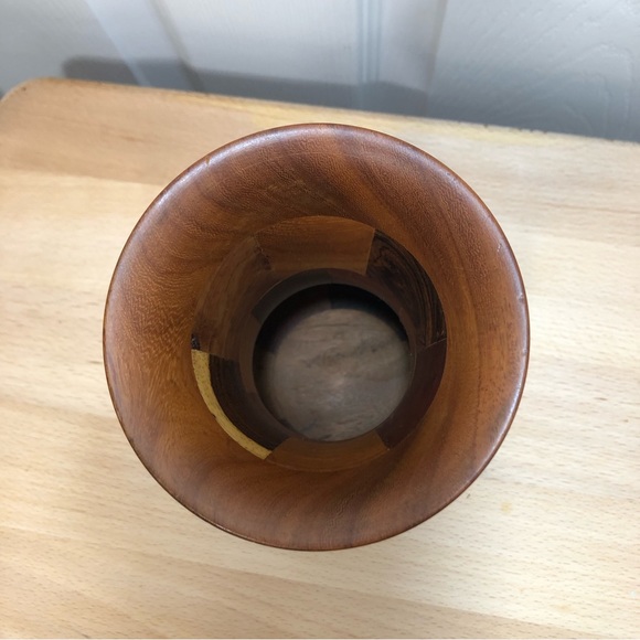 Vintage Handcrafted Inlaid Wood Brown Tan Parquetry Vase - Picture 3 of 10